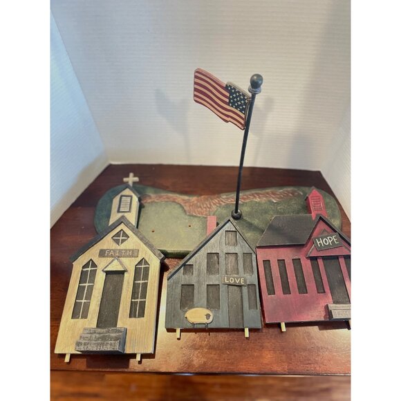 Unique Primitive Wooden Town Buildings with Faith, Hope, Love theme - Picture 6 of 12